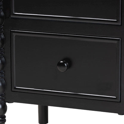 Malinda Classic Black Wood 2-Drawer End Table with Spindle Legs