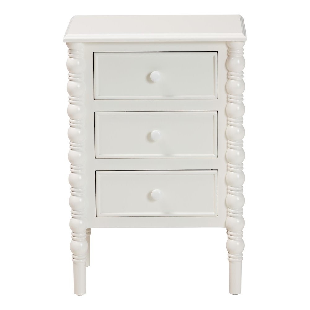 Malinda Classic White Wood 3-Drawer End Table with Spindle Legs
