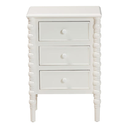 Malinda Classic White Wood 3-Drawer End Table with Spindle Legs