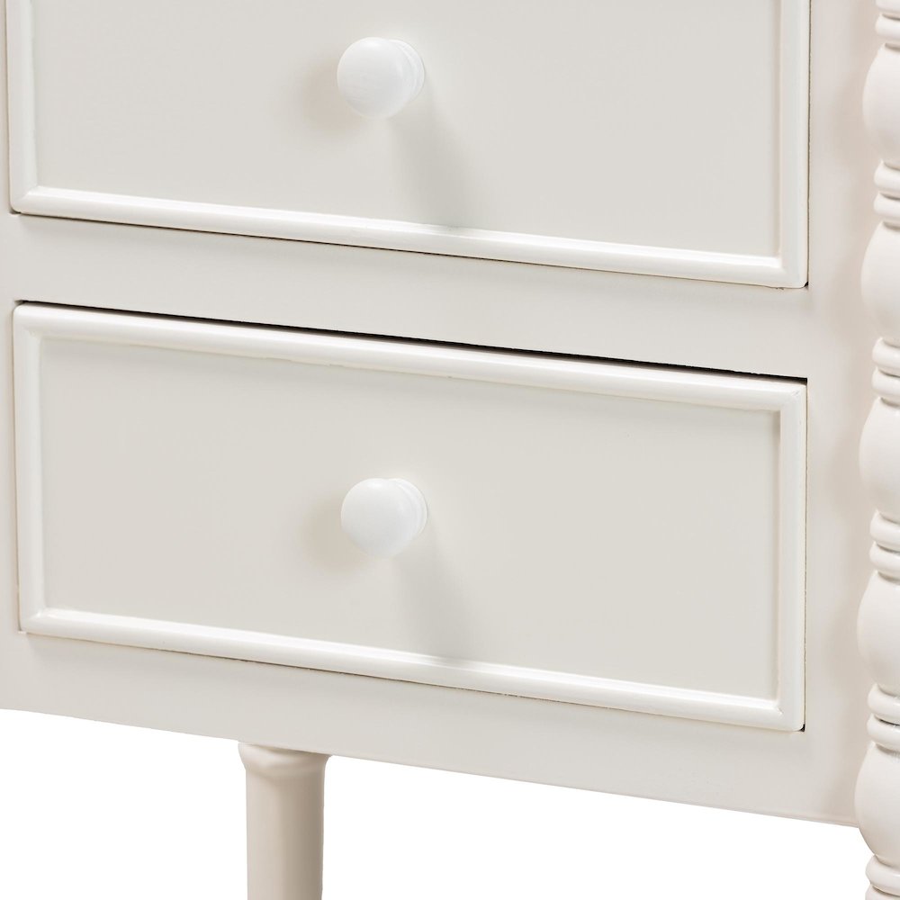 Malinda Classic White Wood 3-Drawer End Table with Spindle Legs