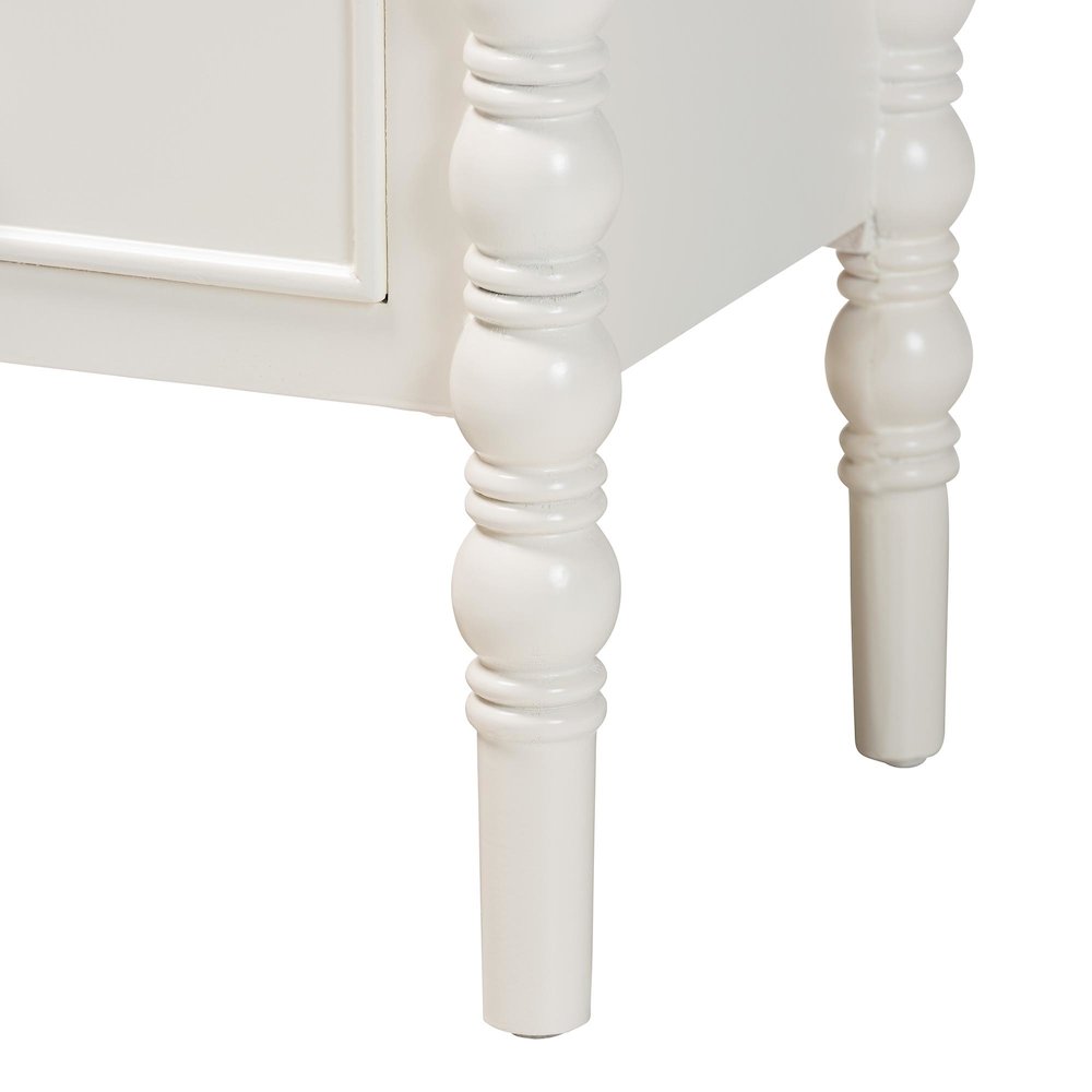 Malinda Classic White Wood 3-Drawer End Table with Spindle Legs