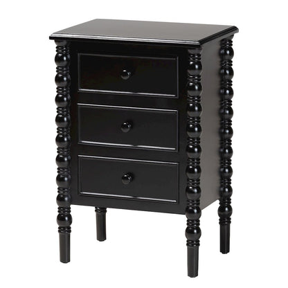 Malinda Classic Black Wood 3-Drawer End Table with Spindle Legs