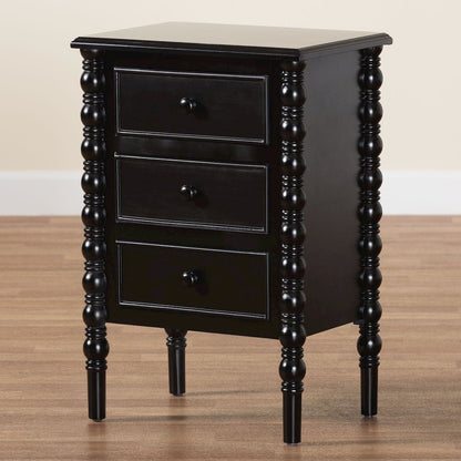 Malinda Classic Black Wood 3-Drawer End Table with Spindle Legs