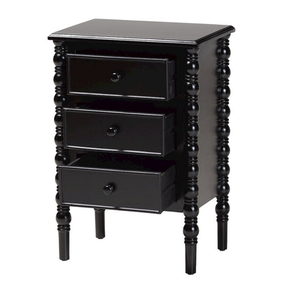 Malinda Classic Black Wood 3-Drawer End Table with Spindle Legs