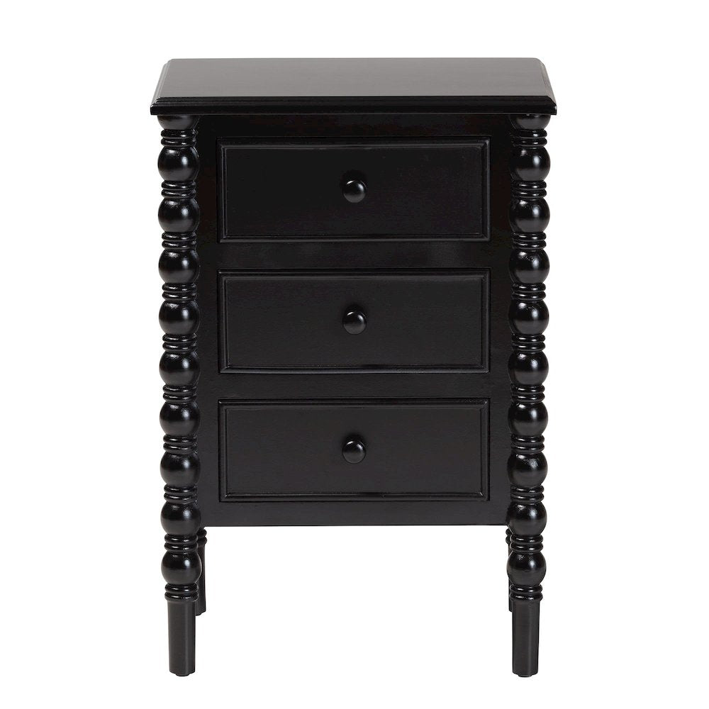 Malinda Classic Black Wood 3-Drawer End Table with Spindle Legs