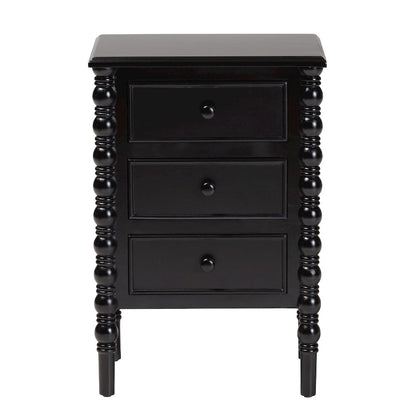 Malinda Classic Black Wood 3-Drawer End Table with Spindle Legs