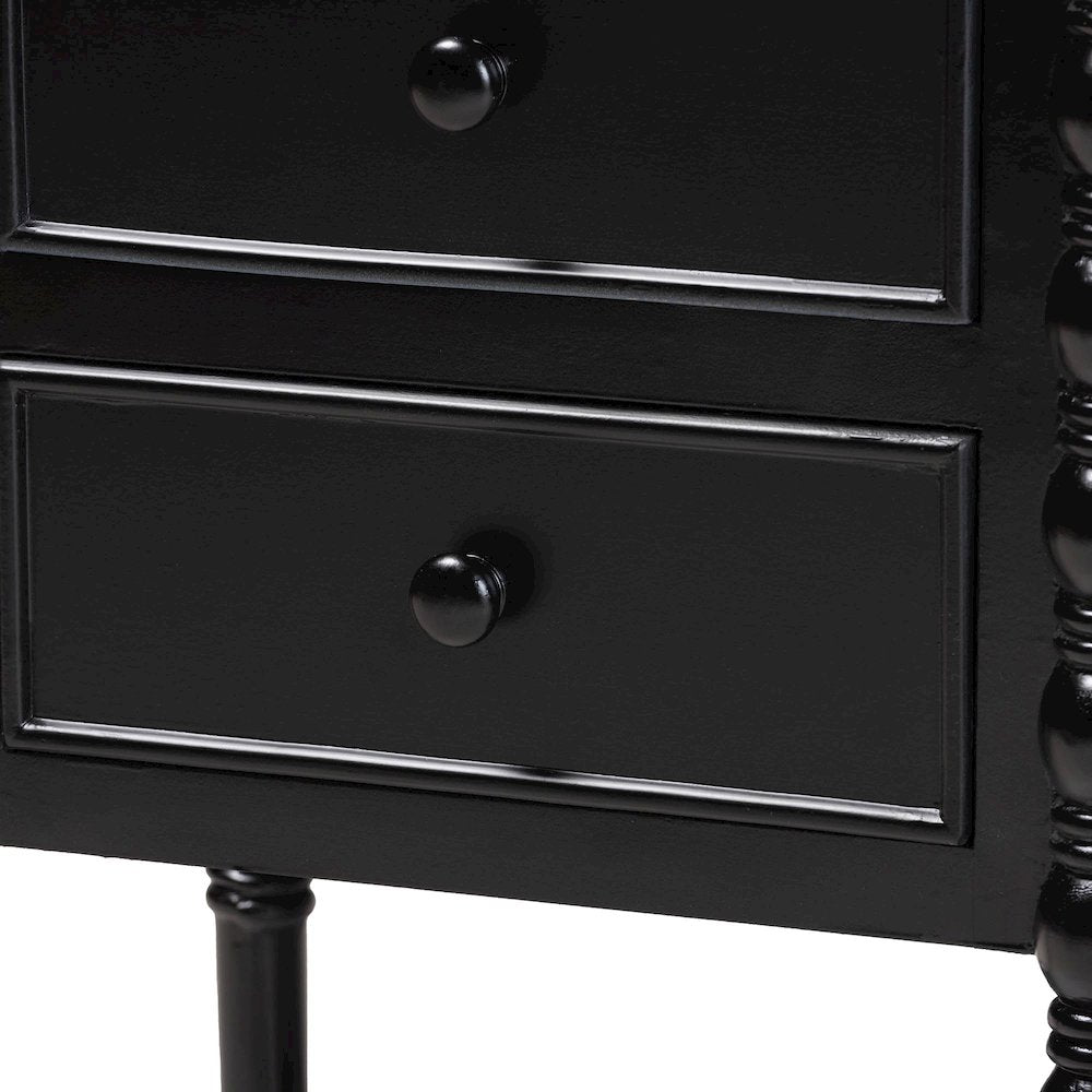 Malinda Classic Black Wood 3-Drawer End Table with Spindle Legs
