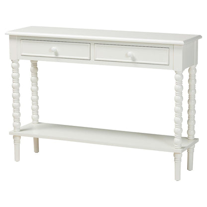 Malinda Classic White Wood 2-Drawer Console Table with Spindle Legs