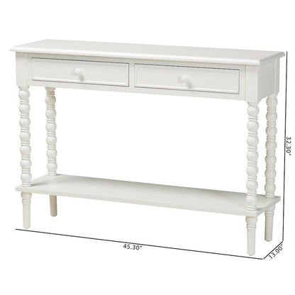 Malinda Classic White Wood 2-Drawer Console Table with Spindle Legs