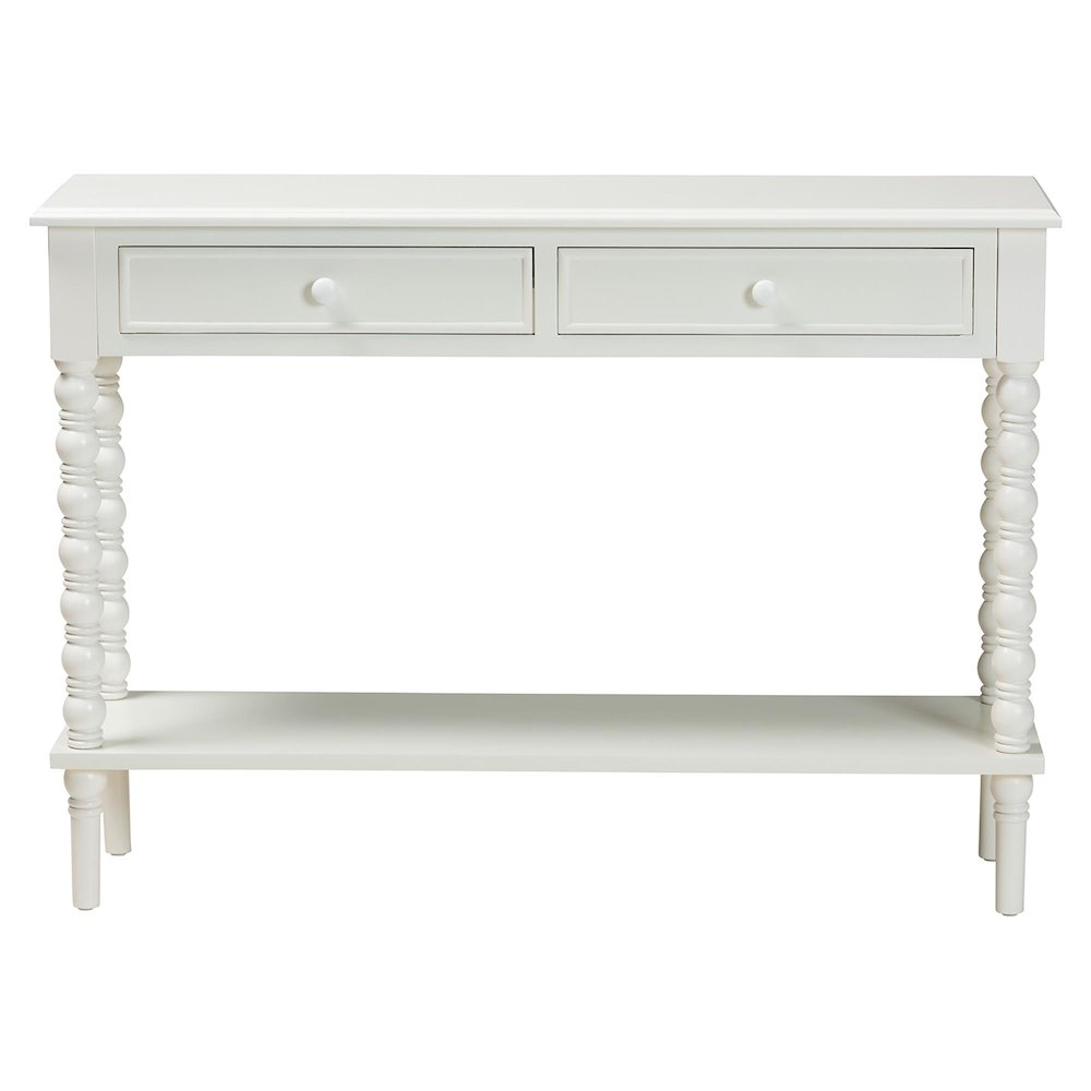 Malinda Classic White Wood 2-Drawer Console Table with Spindle Legs