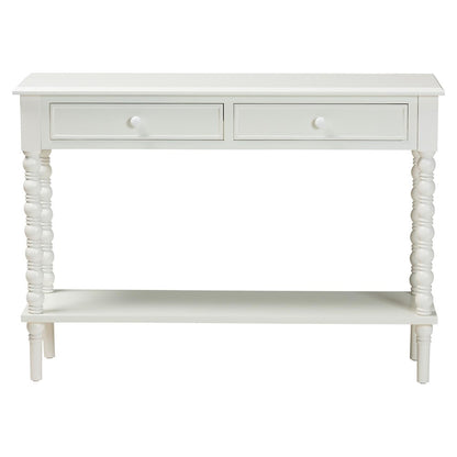 Malinda Classic White Wood 2-Drawer Console Table with Spindle Legs