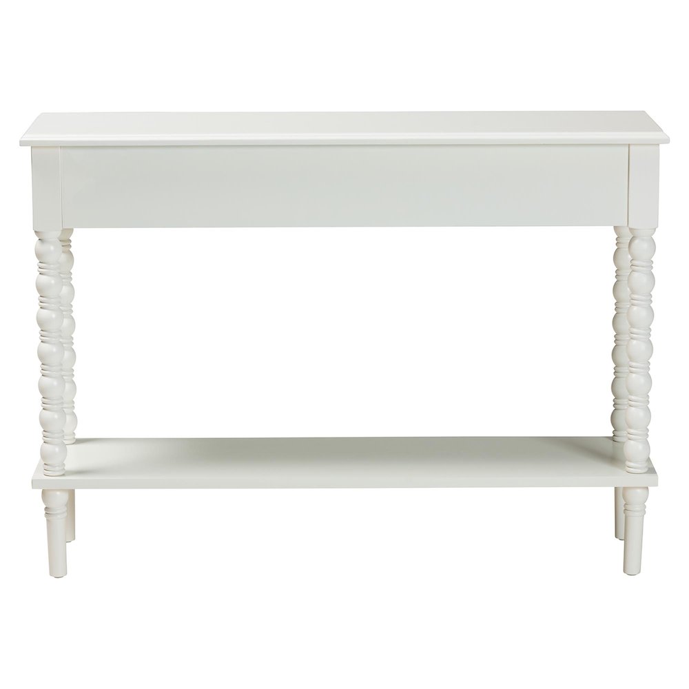 Malinda Classic White Wood 2-Drawer Console Table with Spindle Legs