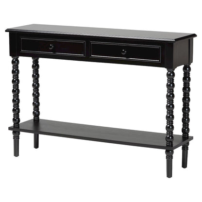 Malinda Classic Black Wood 2-Drawer Console Table with Spindle Legs