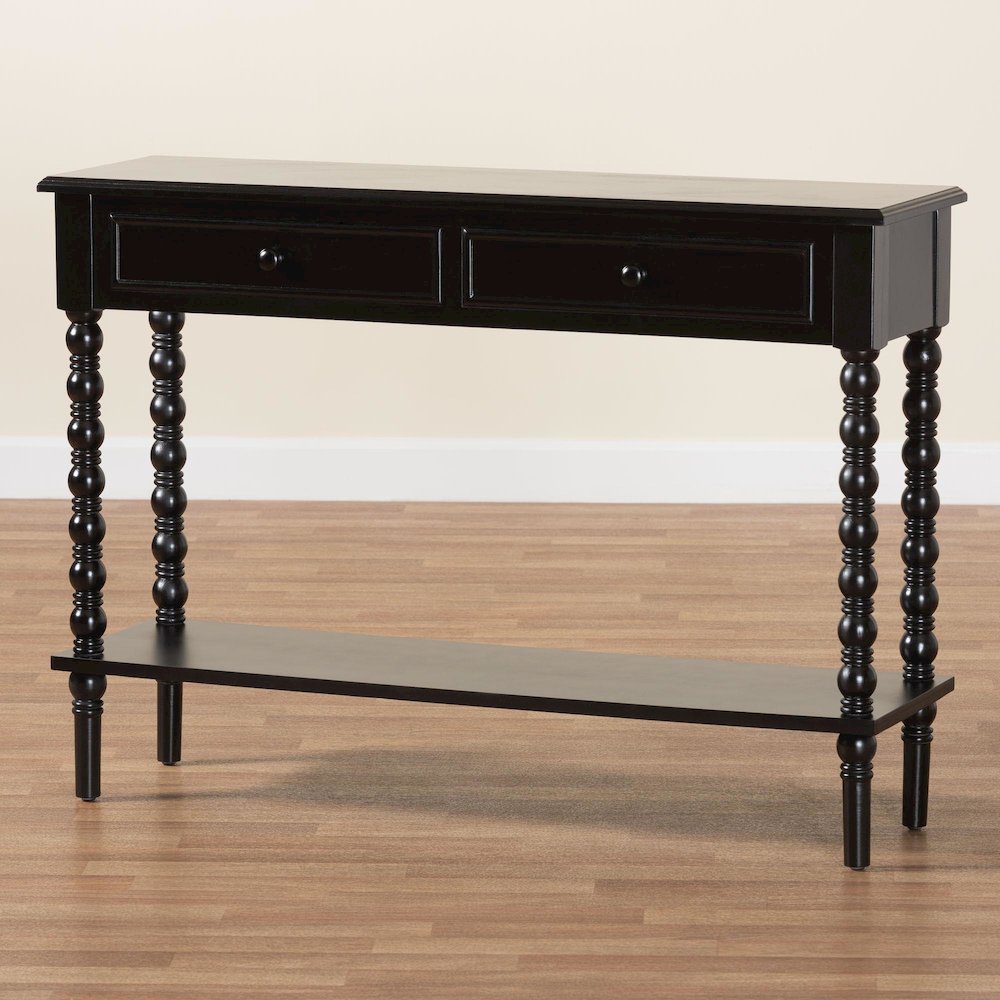 Malinda Classic Black Wood 2-Drawer Console Table with Spindle Legs