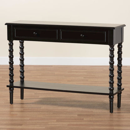Malinda Classic Black Wood 2-Drawer Console Table with Spindle Legs