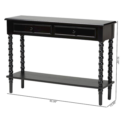 Malinda Classic Black Wood 2-Drawer Console Table with Spindle Legs
