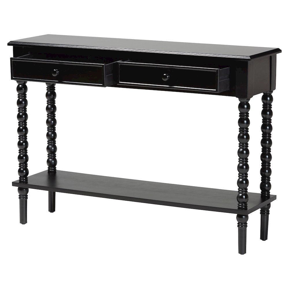 Malinda Classic Black Wood 2-Drawer Console Table with Spindle Legs