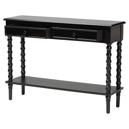 Malinda Classic Black Wood 2-Drawer Console Table with Spindle Legs