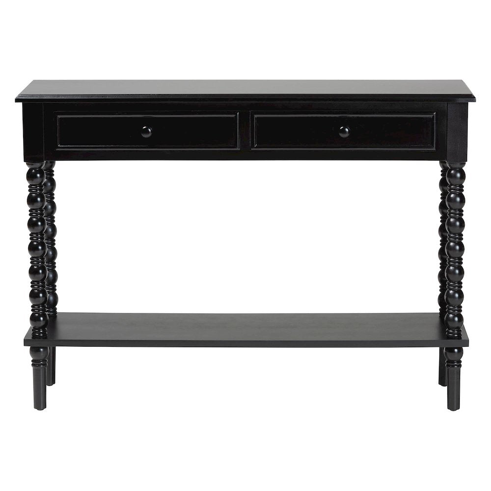 Malinda Classic Black Wood 2-Drawer Console Table with Spindle Legs