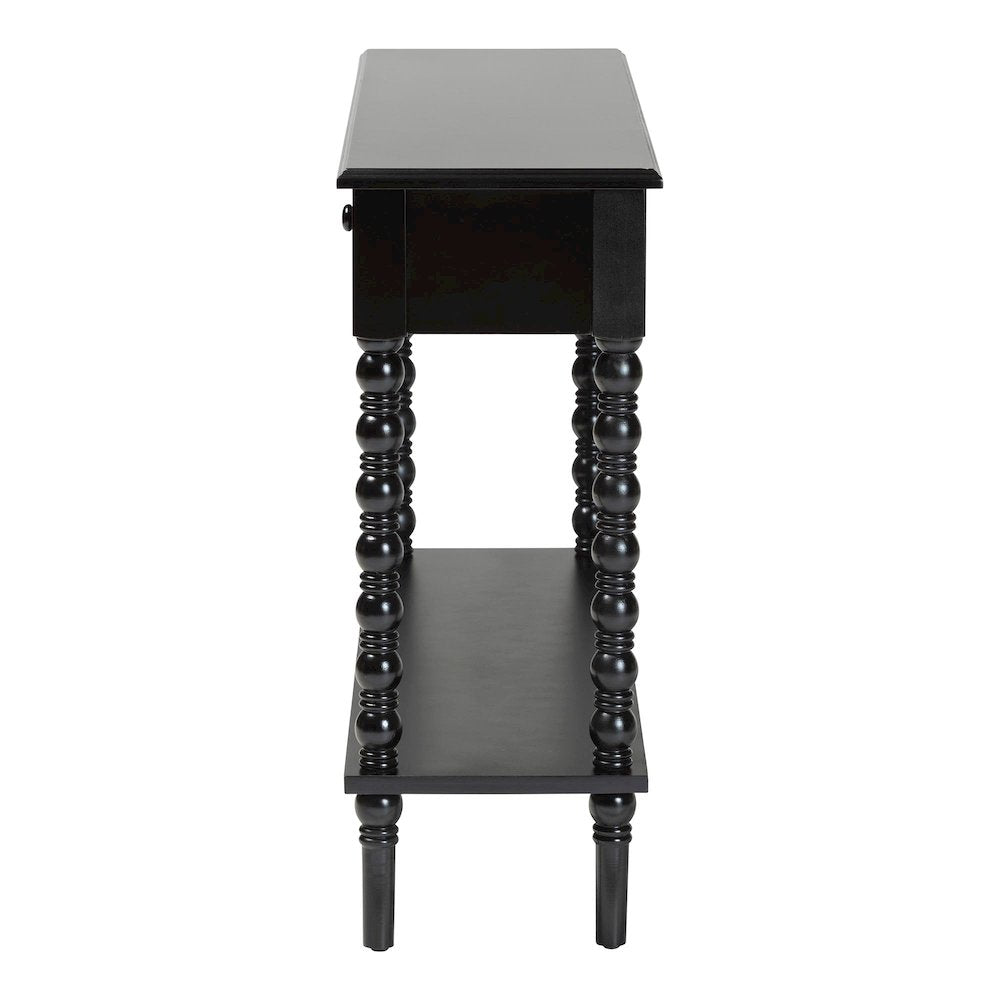 Malinda Classic Black Wood 2-Drawer Console Table with Spindle Legs