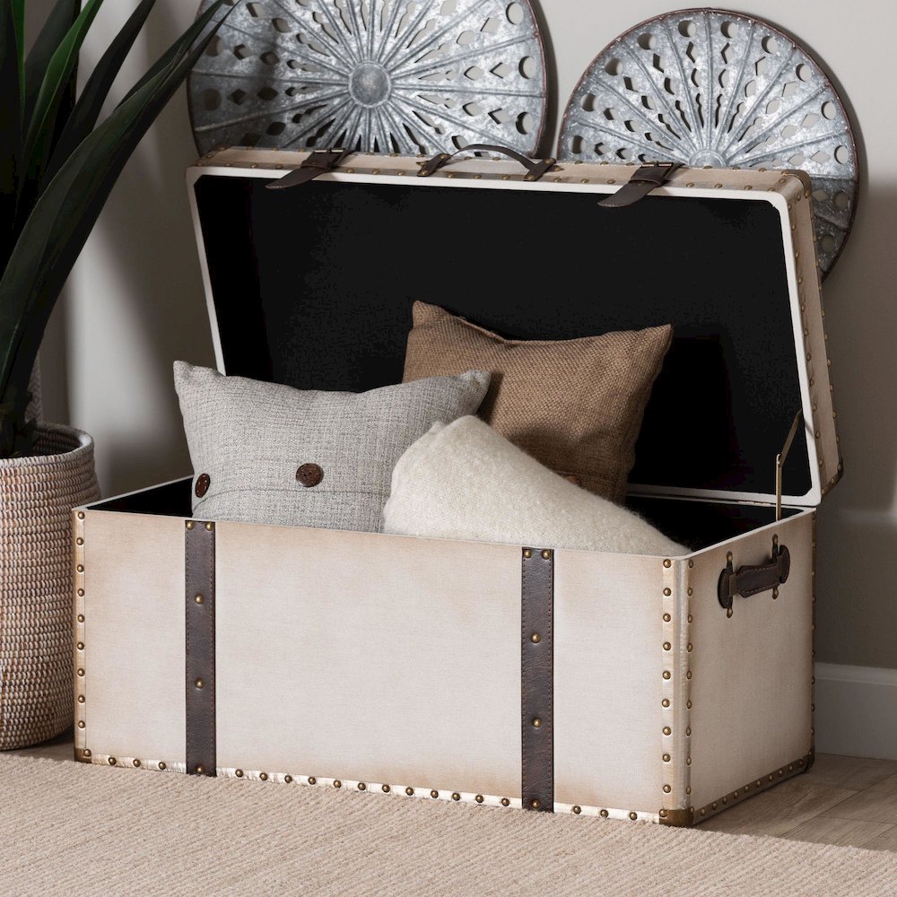 Nevio Vintage Weathered White Canvas Storage Trunk