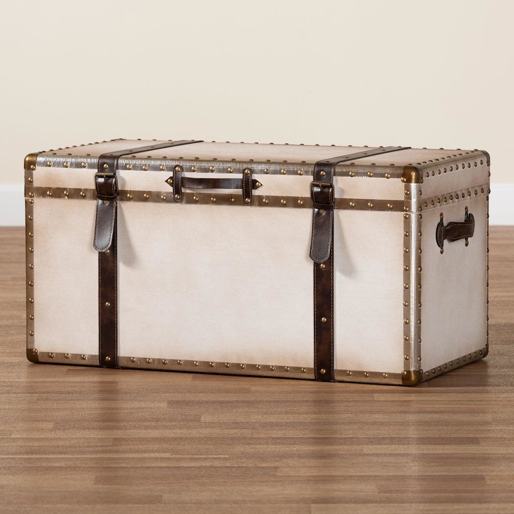 Nevio Vintage Weathered White Canvas Storage Trunk