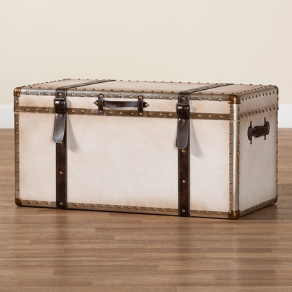 Nevio Vintage Weathered White Canvas Storage Trunk