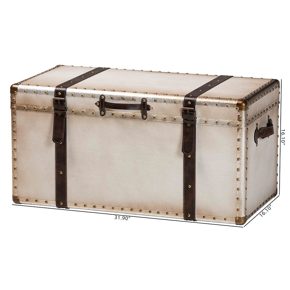 Nevio Vintage Weathered White Canvas Storage Trunk