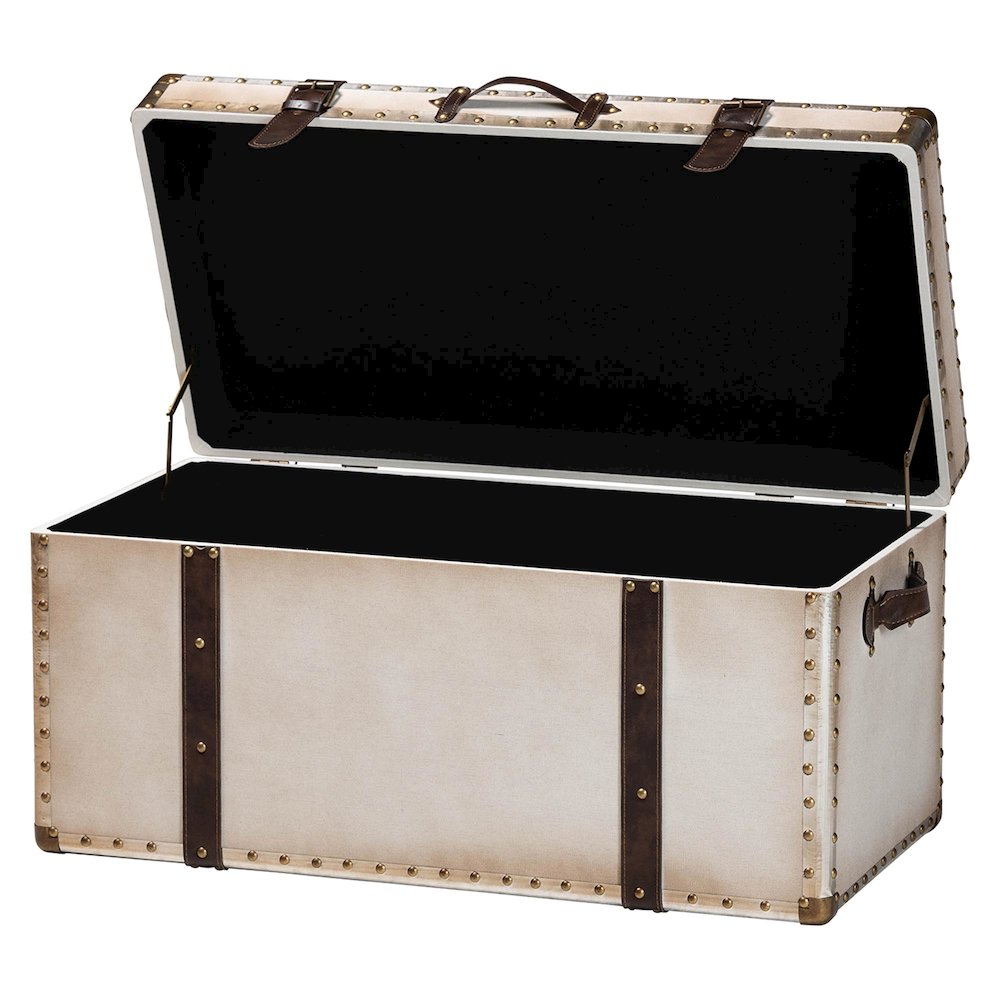 Nevio Vintage Weathered White Canvas Storage Trunk