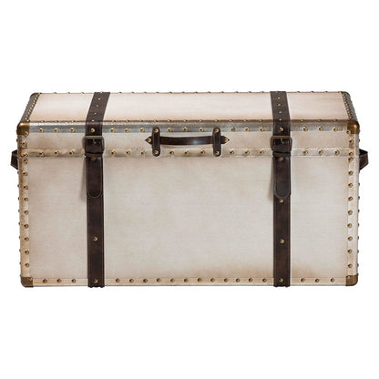 Nevio Vintage Weathered White Canvas Storage Trunk