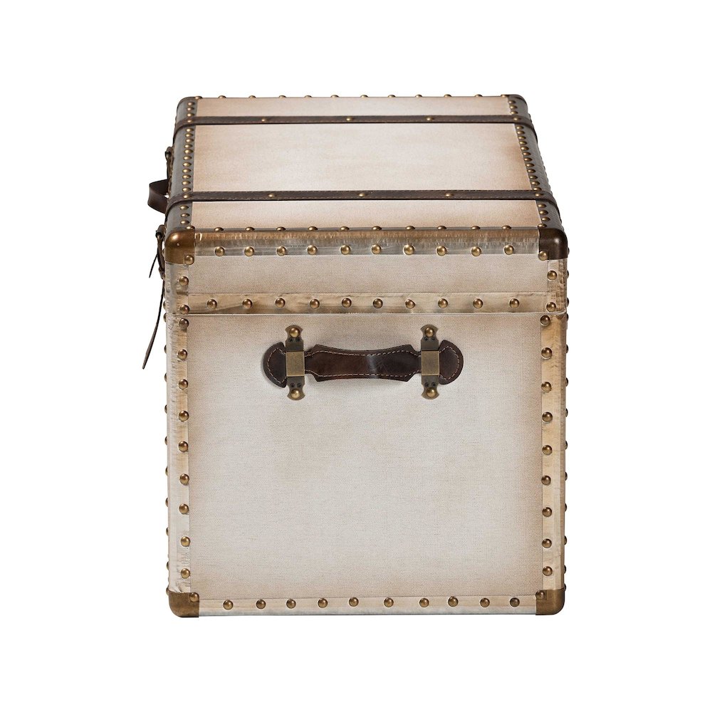 Nevio Vintage Weathered White Canvas Storage Trunk