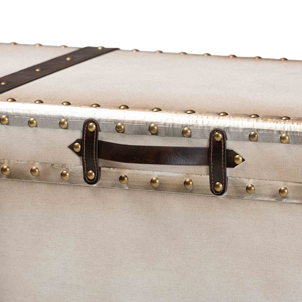 Nevio Vintage Weathered White Canvas Storage Trunk