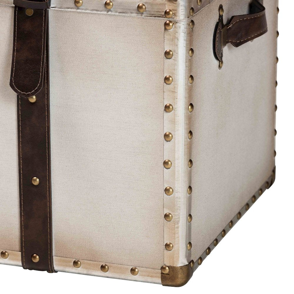 Nevio Vintage Weathered White Canvas Storage Trunk