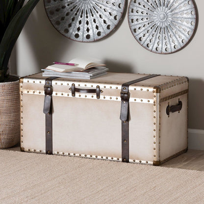 Nevio Vintage Weathered White Canvas Storage Trunk