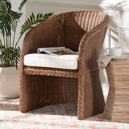 Memphis Bohemian Peanut Brown Braided Rattan Arm Chair