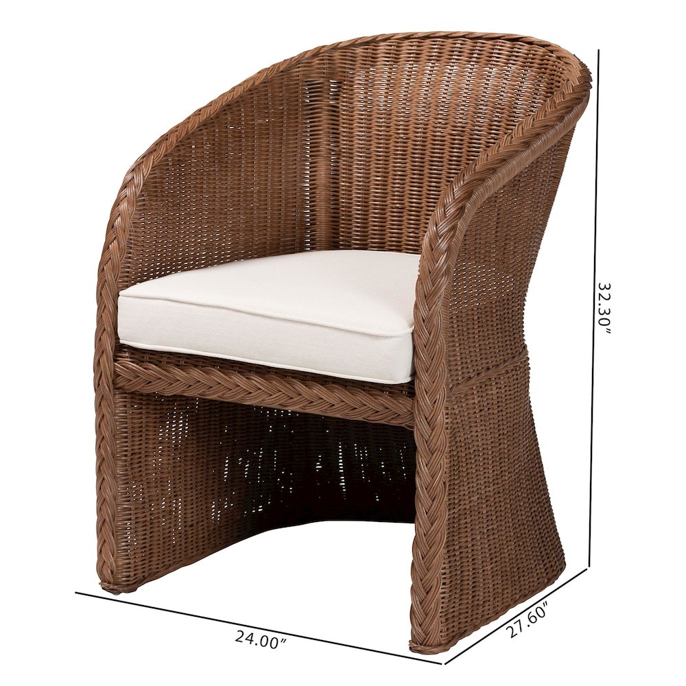 Memphis Bohemian Peanut Brown Braided Rattan Arm Chair