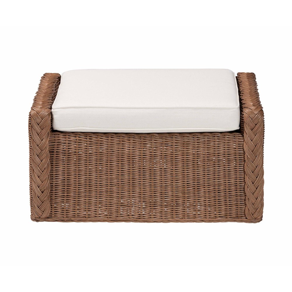 Derris Bohemian Peanut Brown Braided Rattan Footstool