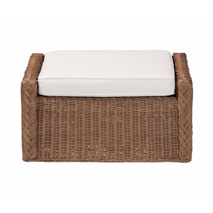 Derris Bohemian Peanut Brown Braided Rattan Footstool