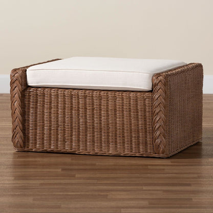 Derris Bohemian Peanut Brown Braided Rattan Footstool