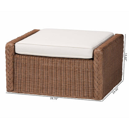 Derris Bohemian Peanut Brown Braided Rattan Footstool