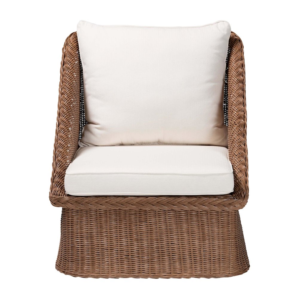 Derris Bohemian Peanut Brown Braided Rattan Arm Chair