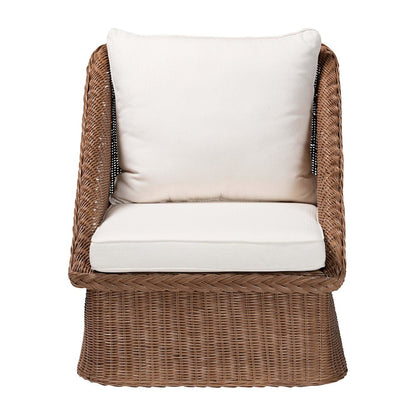 Derris Bohemian Peanut Brown Braided Rattan Arm Chair