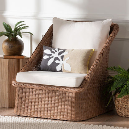 Derris Bohemian Peanut Brown Braided Rattan Arm Chair
