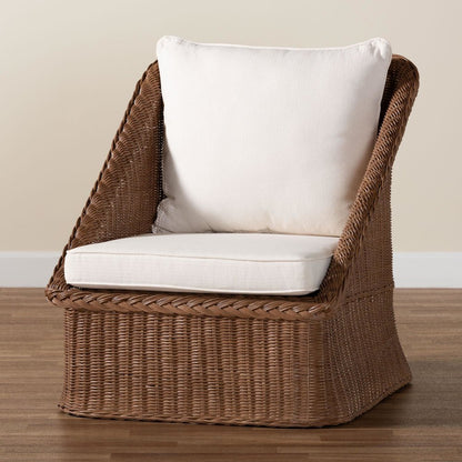 Derris Bohemian Peanut Brown Braided Rattan Arm Chair