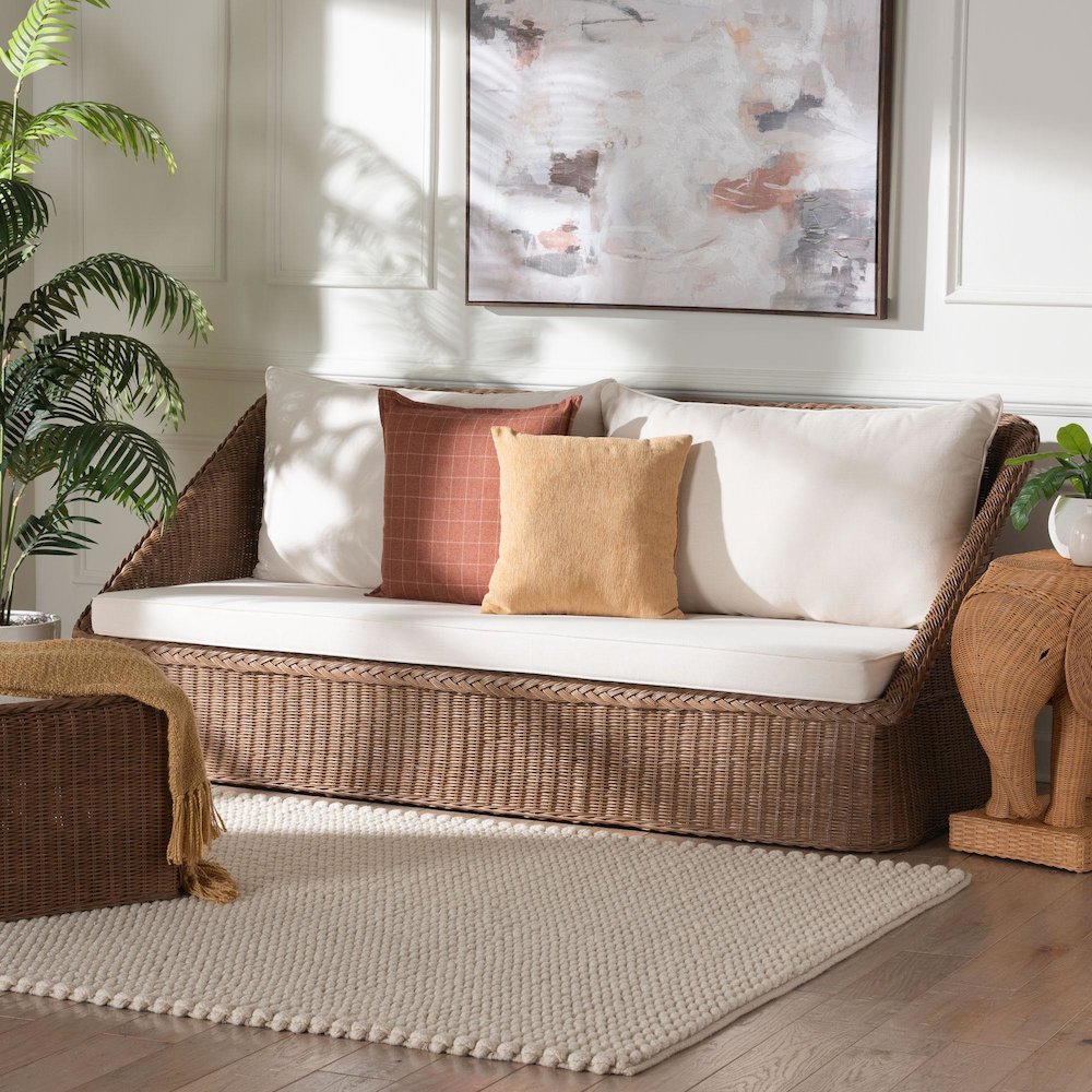 Derris Bohemian Peanut Brown Braided Rattan Sofa
