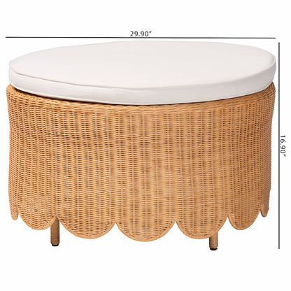 Teresa Bohemian Light Honey Scalloped Rattan Ottoman