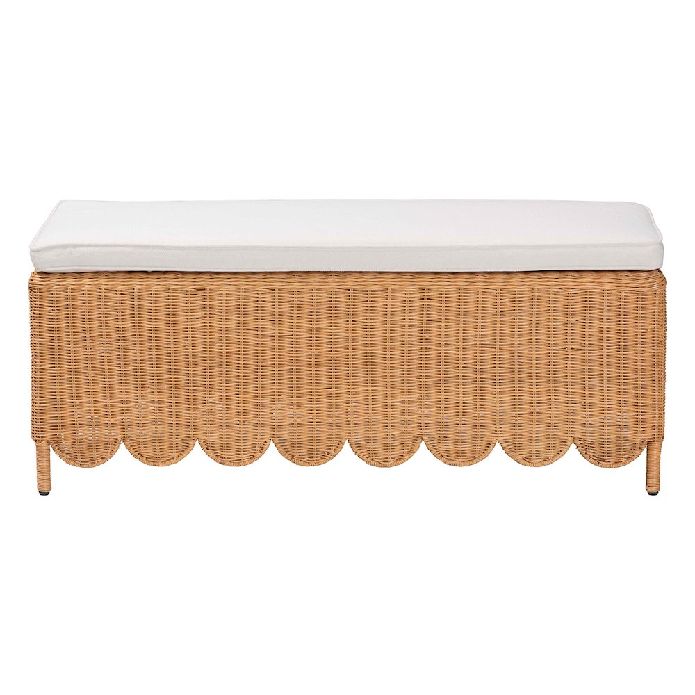 Teresa Bohemian Light Honey Scalloped Rattan Ottoman Bench