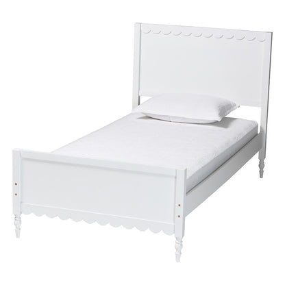 Roni Modern White Wood Twin Platform Bed with Scalloped Edges
