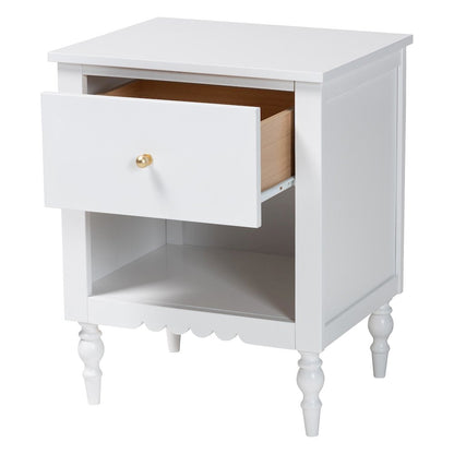 Roni Modern White Wood 1-Drawer Nightstand with Scalloped Edges