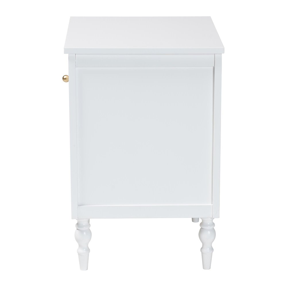 Roni Modern White Wood 1-Drawer Nightstand with Scalloped Edges
